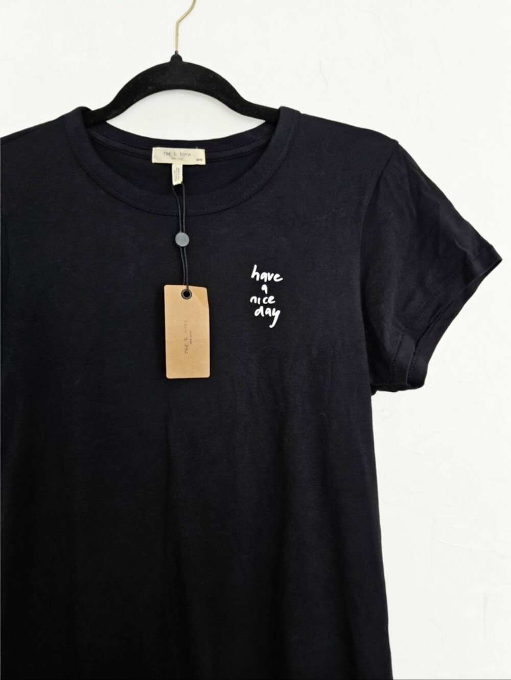 NWT Rag & Bone Black Have a Nice Day Tee Top, M